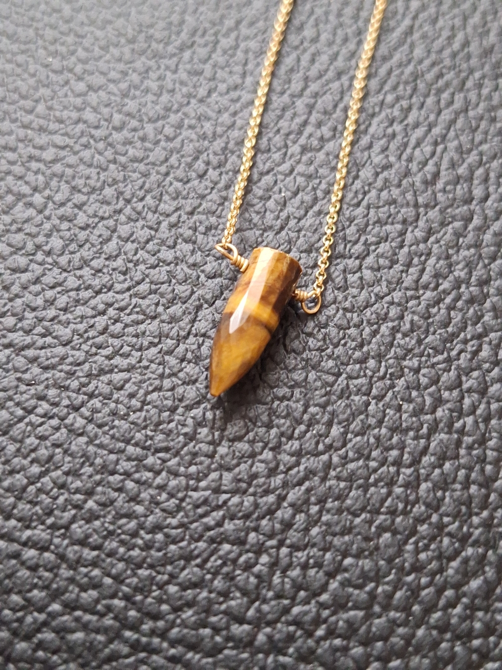 Luna Norte Tiger’s Eye Necklace 14KT Plated Brass New 15"-18" Adj Excellent Cond